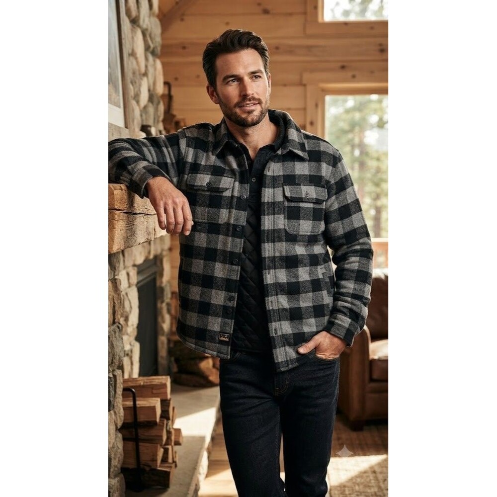 Jachs New York Quilted Lined Buffalo Plaid Flannel Shirt Jacket Mens XL